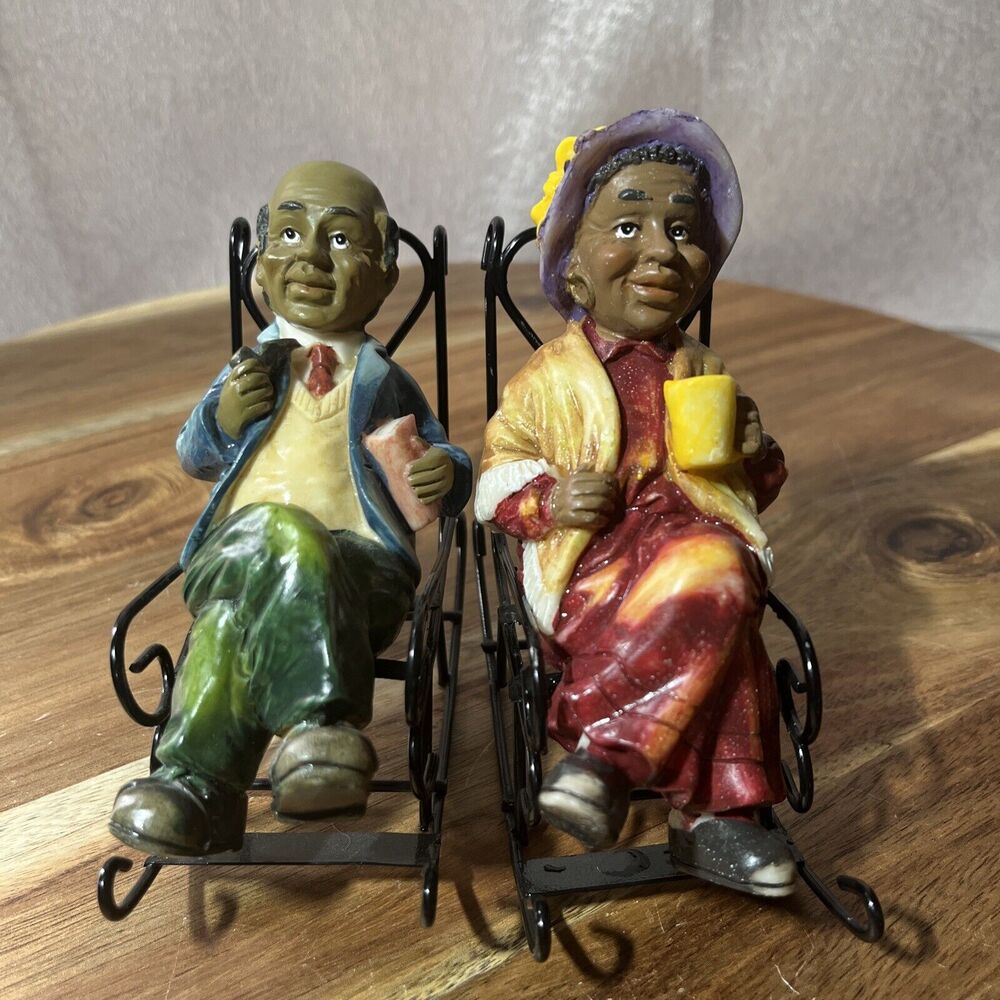 Folk Art Grandpa & Grandma Sitting In Metal Rocking Chair Metal Folk Art
